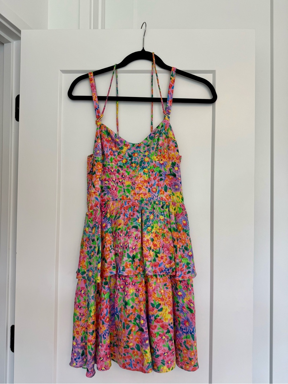 Amanda Uprichard Pink Floral Caelynn Tiered Mini Dress | Size Small